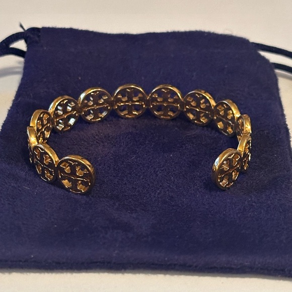 Tory Burch 18k Gold Plated Round Logo Cuff Bracelet - Picture 5 of 5